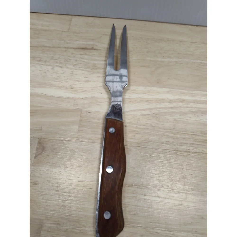 Maxam Steel Japan 11 inch carving fork wooden handle vintage replacement prop